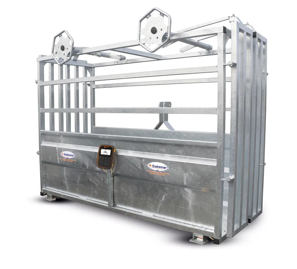Cage de pesage avec attelage trois points, manoeuvre rapide des portes double battant, et kit pesée électronique